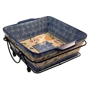 Temp-tations Tara Heritage 2 Qt Square Ceramic Casserole Baker Dish Set Vintage